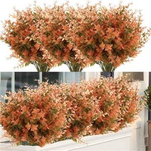 8 Bundles Artificial Fall Boxwood No Fade Faux Autumn Plants Fake Indoor Outdoor